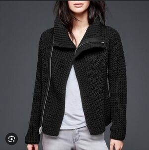 GAP Black Heavy Knit 100% Cotton Sweater Jacket_Large